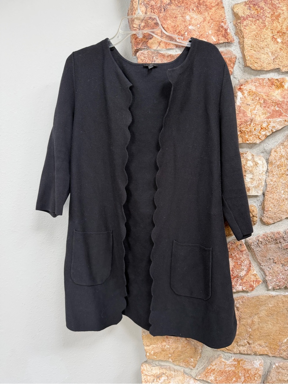 Talbots Black Scalloped-Edge Open Cardigan